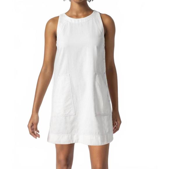 NEW LILLA P side button canvas dress in white